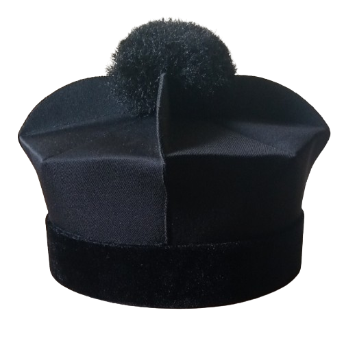 Black octagonal barrette with 4 crests; lawyer's hat