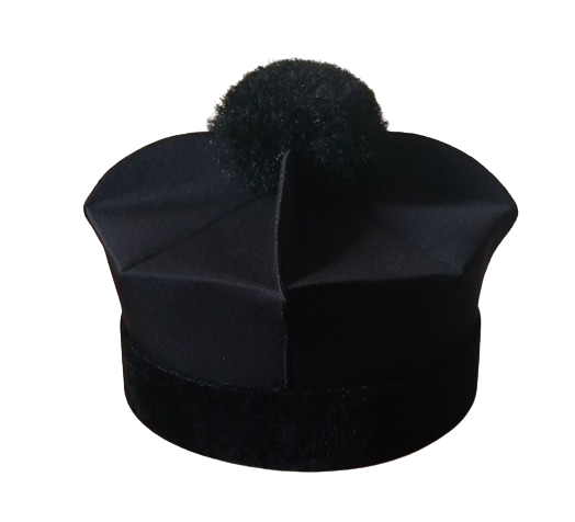 Black octagonal barrette with 4 crests; lawyer's hat