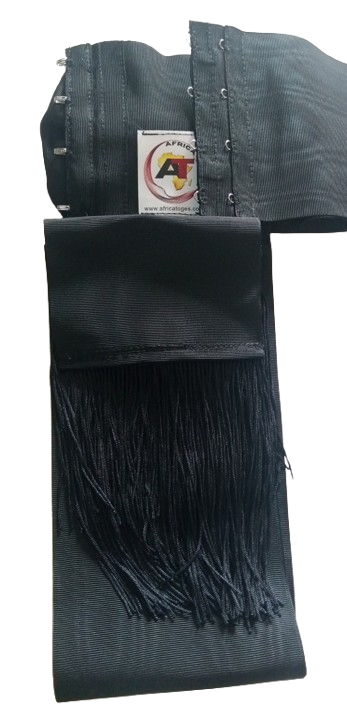 Black moiré belt, black fringes
