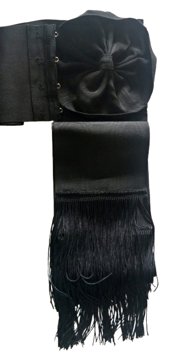 Black moiré belt, black fringes