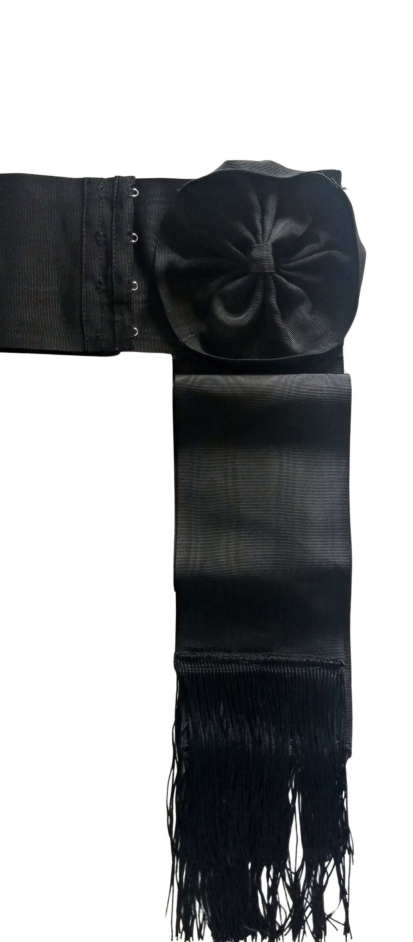 Black moiré belt, black fringes