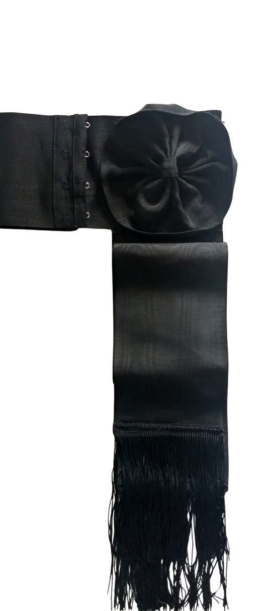 Black moiré belt, black fringes